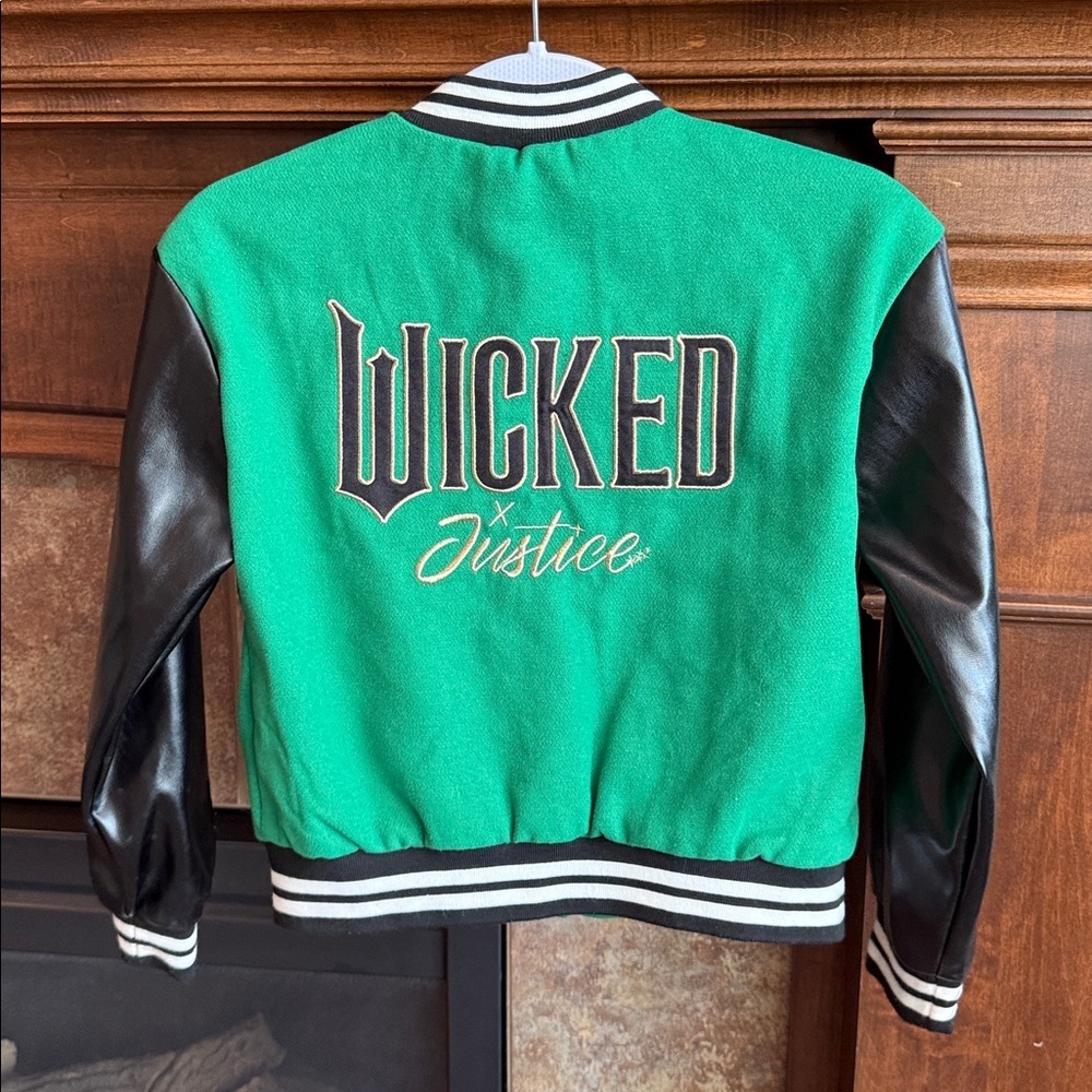 Justice kids Wicked Varsity Bomber Jacket faux leather kids size Small 7/8 - Picture 8 of 9